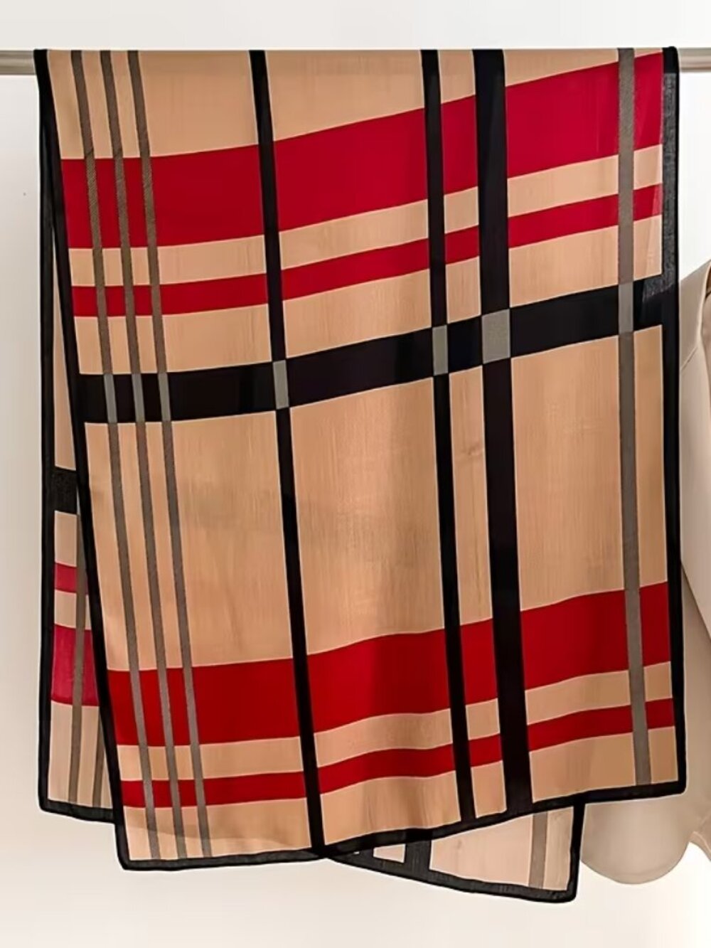 NEW Oversized Tartan Plaid Lightweight Pashmina Shawl Scarf Camel Beige Red Grey - Picture 4 of 6